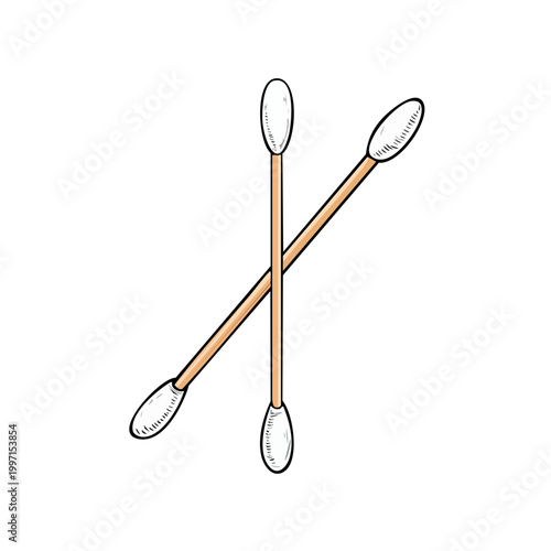 Two Cotton Swabs Crossed Together on a White Background Representing Cleaning and Personal Care