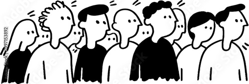 Crowd of attentive people standing closely in public space