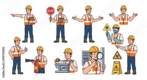 Construction worker in various poses.