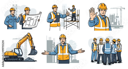 Construction workers in safety gear.