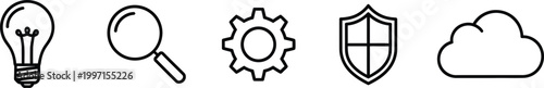 Simple line icons representing business and technology concepts