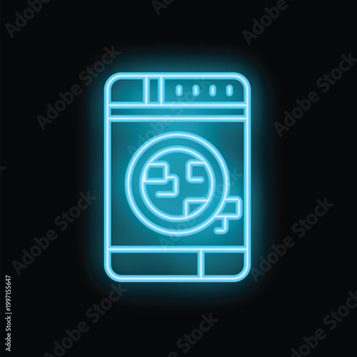 Free Download Glowing neon icon of a smartphone displaying a globe with network connections, symbolizing global communication and internet access - GFXLoad