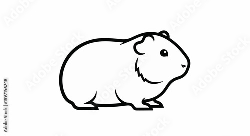 A simple black and white outline illustration of a plump guinea pig facing right