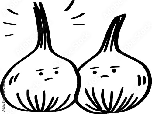 Two onions with facial expressions on white background