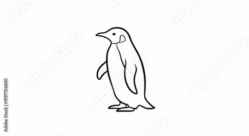 A simple line drawing of a penguin standing upright, facing left