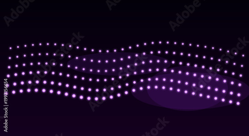 Foto Purple LED string lights in wavy pattern on black background with modern futuris