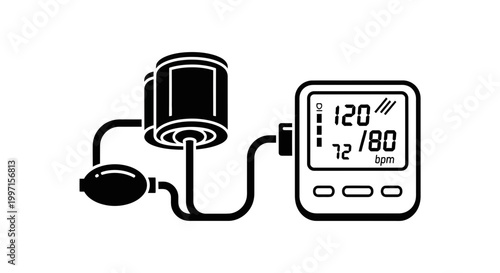 Digital Blood Pressure Monitor Icon: Health Check, Medical Device, Hypertension Measurement