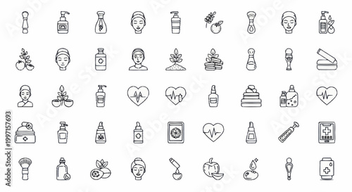 Collection of beauty and health icons in a grid layout.