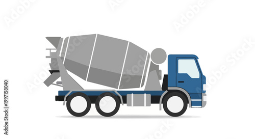 Flat vector illustration of a blue concrete mixer truck isolated on white