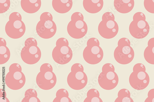 A minimalist seamless pattern featuring smooth, stacked geometric shapes resembling "Daruma dolls" or "cosmetic bottles." 