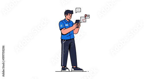 Man uses smartphone for navigation and messaging