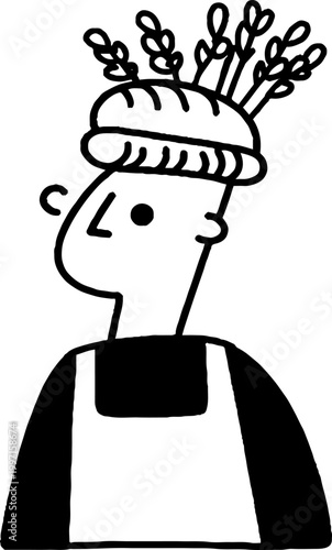 Person wearing wheat headdress standing in studio illustration