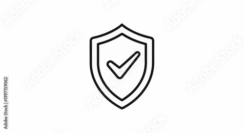 A minimalist shield icon with a checkmark