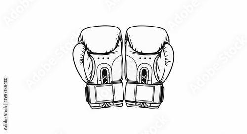 A pair of black and white line drawing boxing gloves