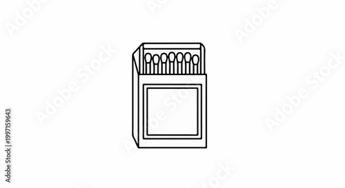 A line drawing of an open matchbox filled with matches