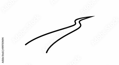 A minimalist black line drawing of a winding road leading upwards