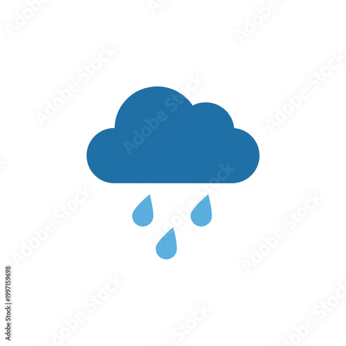 A simple, modern icon representing rain falling from a blue cloud against a white background.