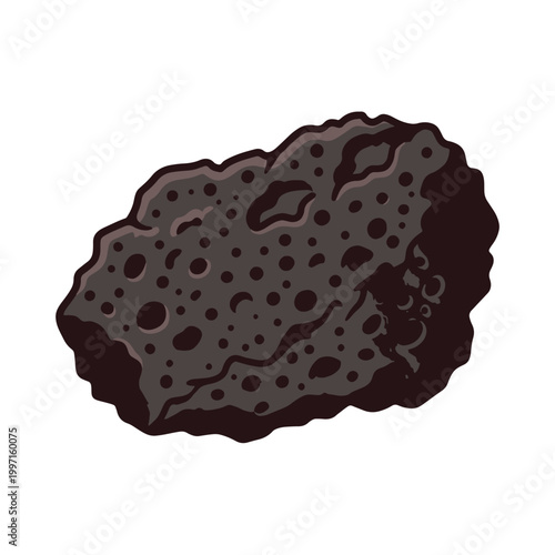 A rough, dark brown, porous volcanic rock with many small holes, isolated on a white background.