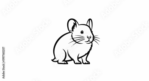 A simple black and white line drawing of a small, fluffy rodent with large ears