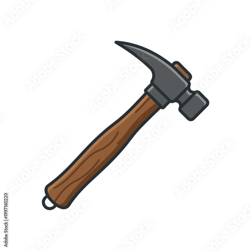 A cartoon illustration of a claw hammer with a wooden handle.