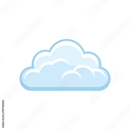 A fluffy, cartoon-style cloud with a light blue tint and a subtle white glow on its edges, set against a clean white background.