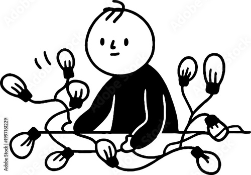 Person untangling multiple string lights on tabletop indoors