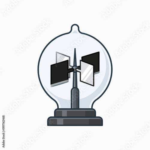 Illustration of a radiometer, a device with vanes inside a glass bulb, that spins when exposed to light, demonstrating light pressure.