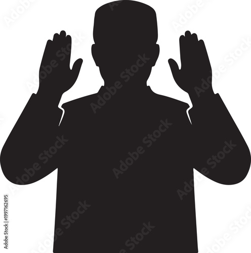 Muslim Worshipper Dua Pose Silhouette Vector, Islamic Prayer Hands Raised Artwork for Ramadan Graphics