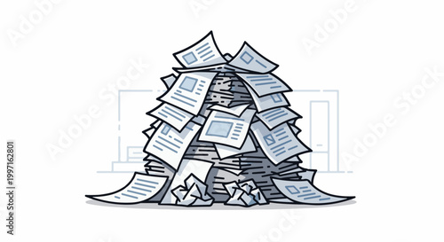 A huge, messy pile of documents and crumpled papers