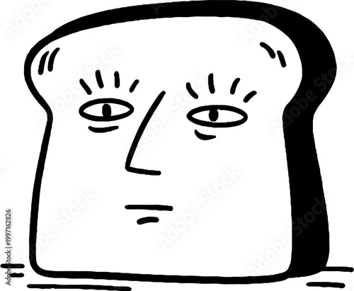 Bread slice with human face expression on white background