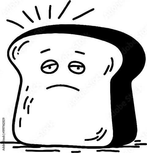 Slice of bread displaying tired expression on white surface