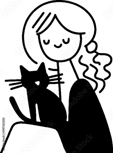 Young woman sitting with cat on lap on white background