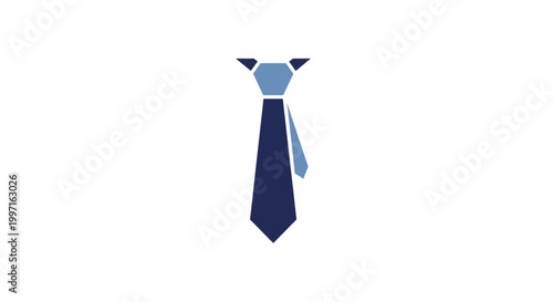 Minimalist geometric illustration of a necktie in shades of blue on a white background