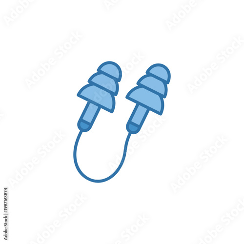 Light blue earplugs with a cord connecting them, designed for hearing protection. Simple illustration on a white background.