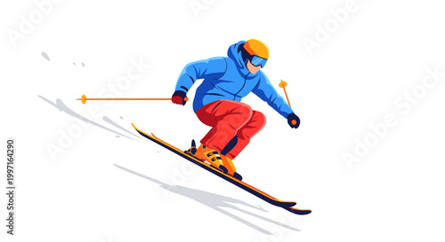Downhill skier in colorful flat vector illustration style