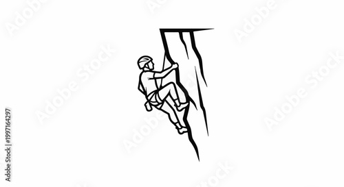 A person in a helmet scales a steep rock face, using hands and feet