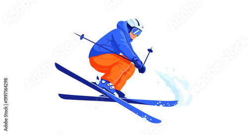Downhill skier in colorful flat vector illustration style