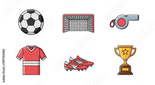 Soccer sport icon set in colorful flat vector style