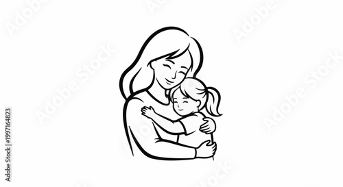 A mother lovingly embraces her daughter, their faces alight with joy and tenderness