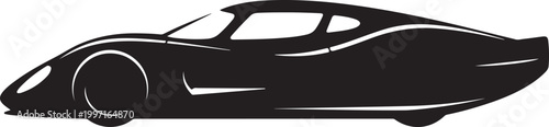 Sleek sports car silhouette, black vehicle icon, side view, futuristic design