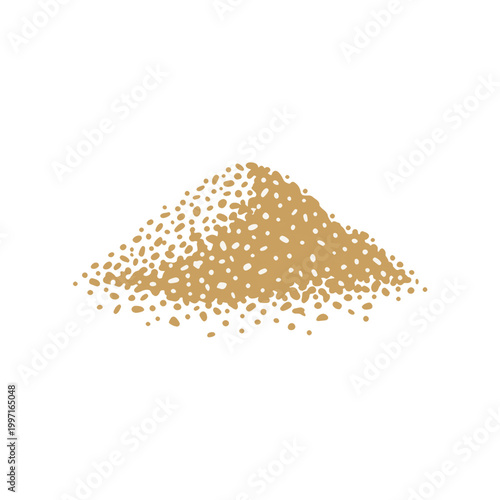 A stylized illustration of a small pile of light brown, granular material, resembling sand or brown sugar, isolated on a white background.