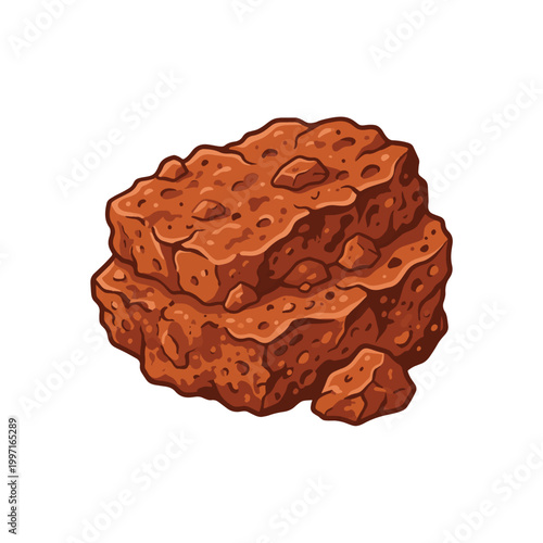 Cartoon brown rock with a rough, lumpy texture and small pebble-like details, resembling a clod of earth or an asteroid fragment, isolated on white.