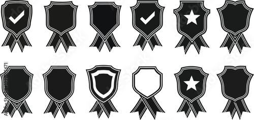 Black shield icons collection isolated on transparent background