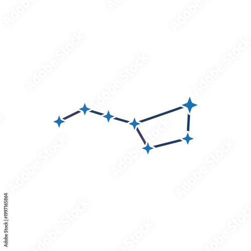 A minimalist blue line drawing of the Ursa Major constellation against a white background, featuring stars connected by lines.