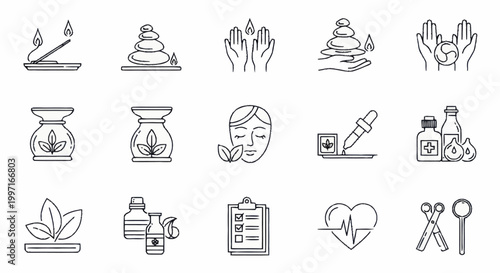 Collection of spa and wellness icons for beauty and health treatments.
