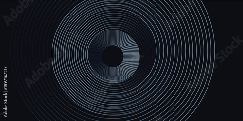 Blue abstract background with glowing circles. Swirl circular lines pattern. Geometric spiral. Twirl element. Modern graphic design. Futuristic technology concept.