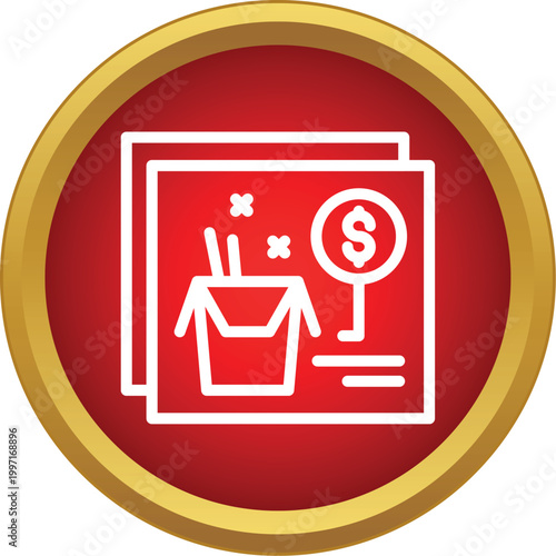 Asian takeout food box and menu with dollar sign on a red button