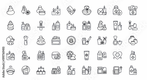 Collection of beauty and spa product icons.