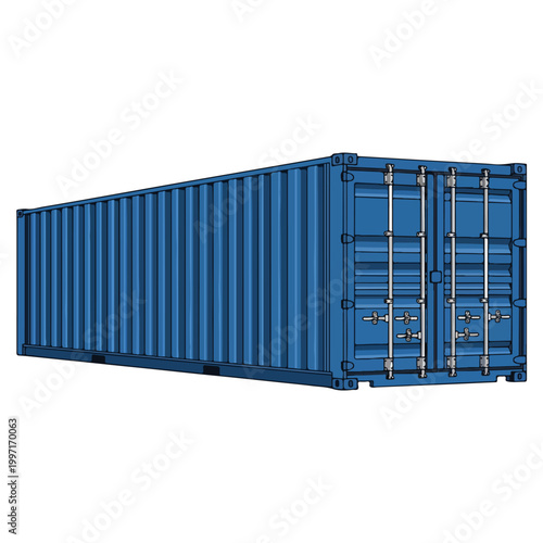 blue shipping container flat line art vector illustration
