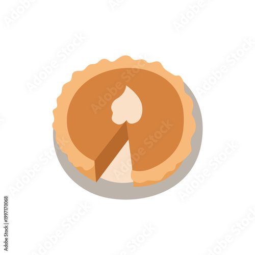 Hand-drawn autumn illustration of pumpkin pie isolated on white background for packaging and fall vibes cozy projects